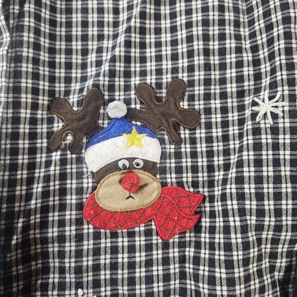 Vintage Women S Christmas Button Up Black White Plaid Reindeer Santa Embroidered - Picture 6 of 13